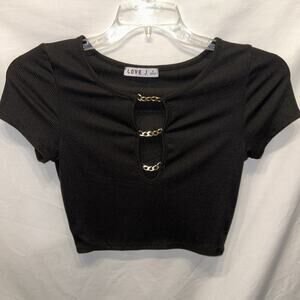 Y2k Love J Small Cropped Black Chain Sweater Top Goth Grunge Punk Rockabilly